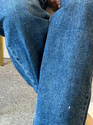 Sparkle Wide Leg Jeans- Blue Denim - Wardrobe By Simone