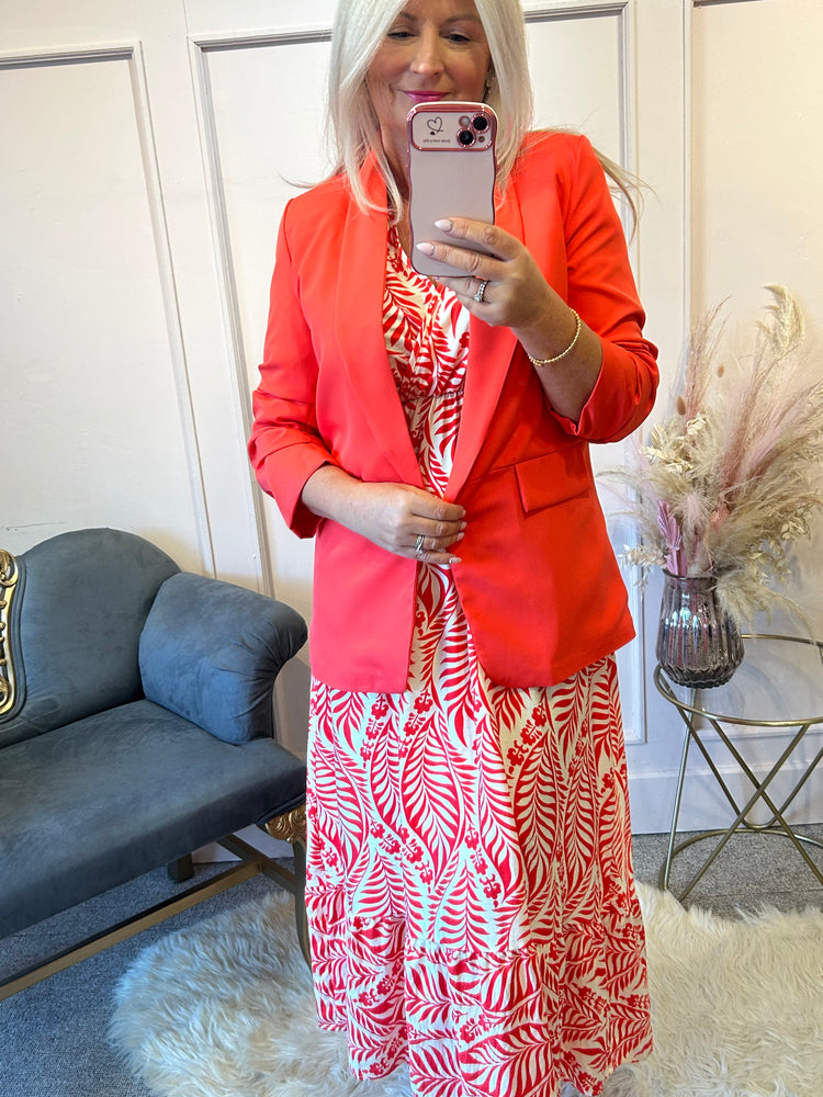 Summer Leaf Maxi Dress - Coral/Cream