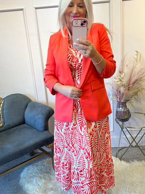 Summer Leaf Maxi Dress - Coral/Cream