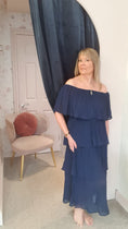 Load image into Gallery viewer, Off Shoulder Tiered Pleated Dress  - Navy - Wardrobe By Simone
