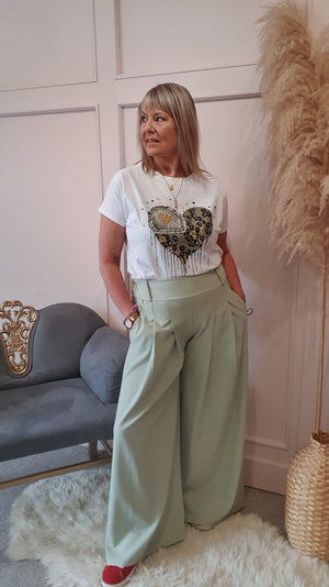 Khaki/Gold Melting Heart T Shirt - White