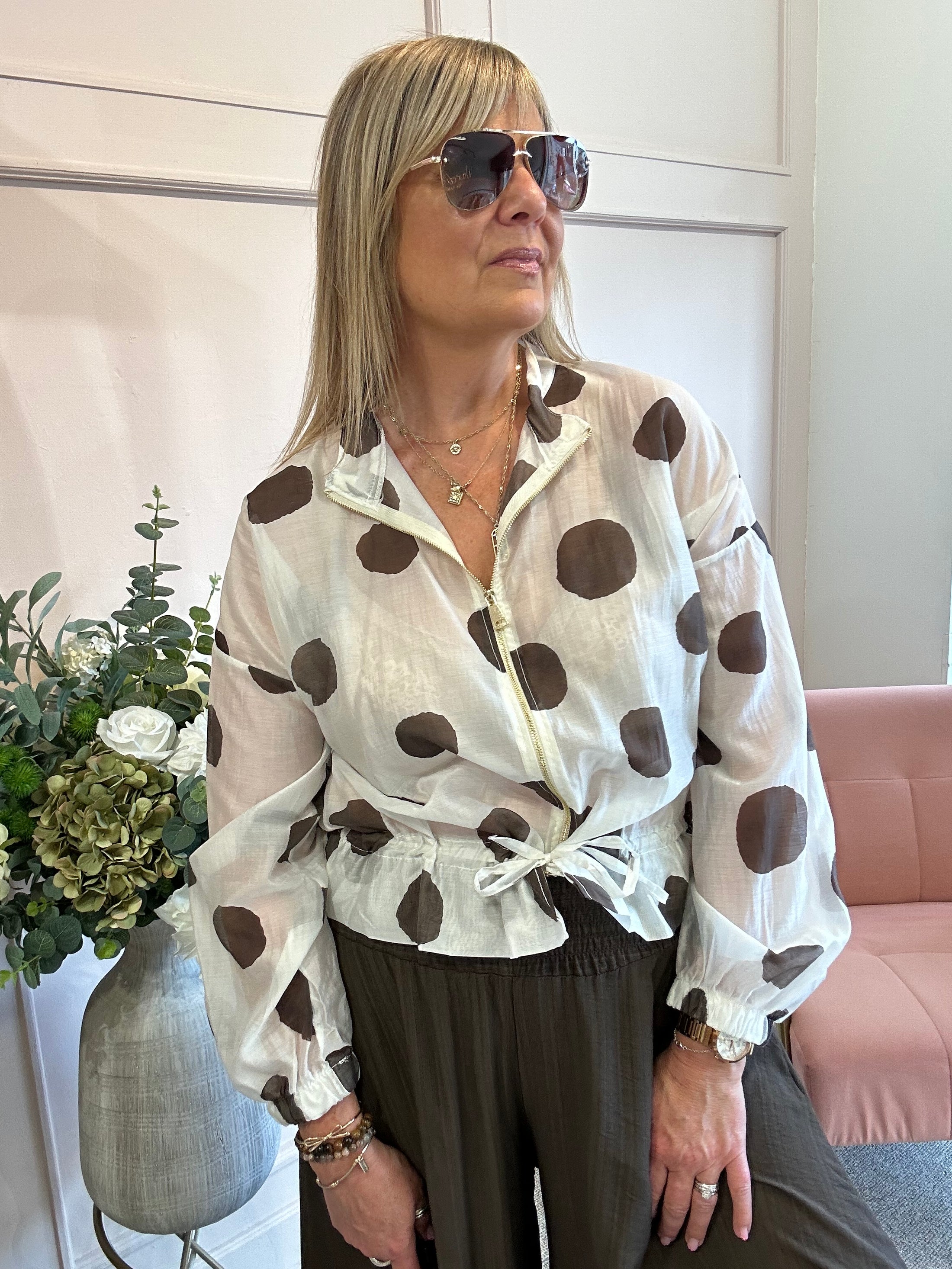 Bold Spot Zip Jacket - Beige/Brown