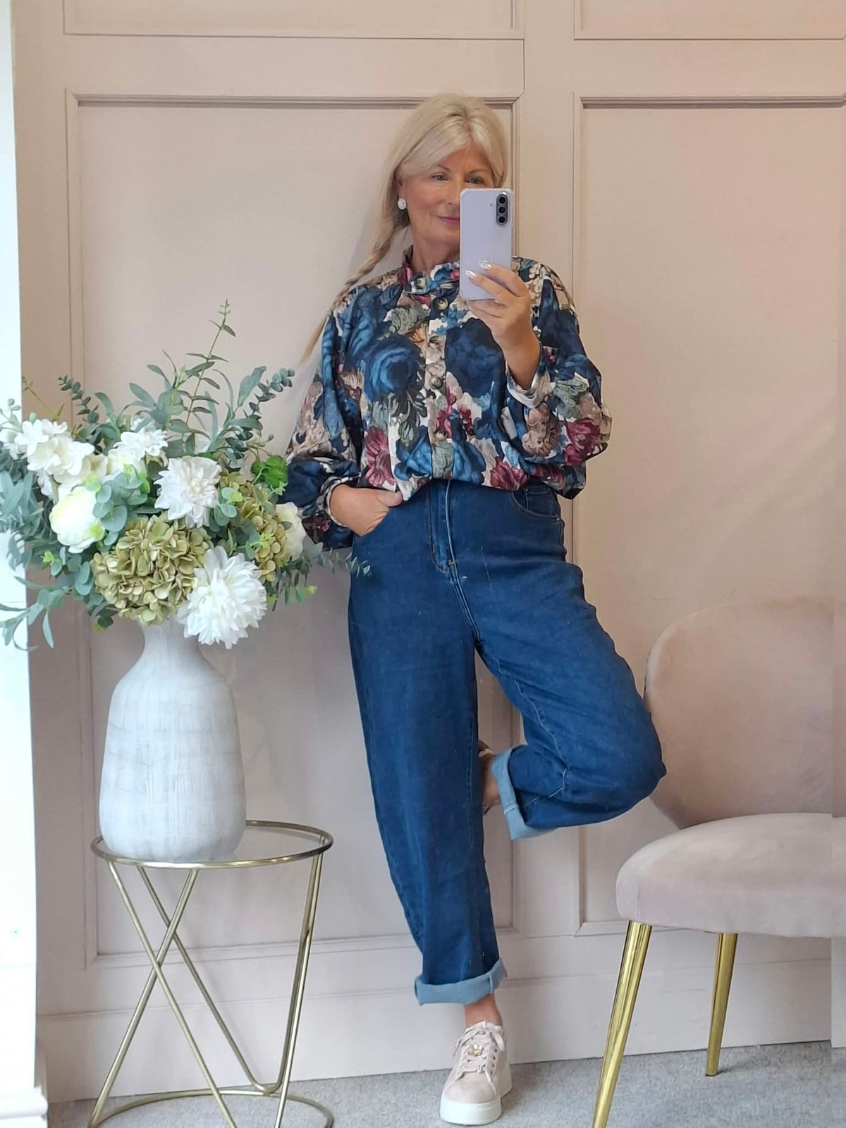 Floral Print Shirt/Jacket - Blue/Cream