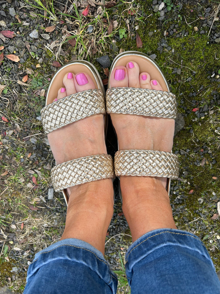 Lottie Gold Weave Band Sandal - Gold