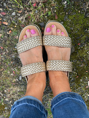 Lottie Gold Weave Band Sandal - Gold