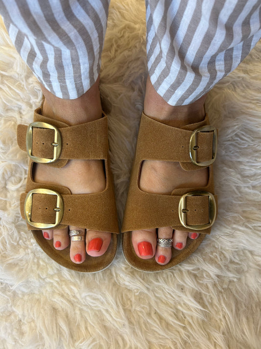 Violet Two Buckle Mule Sandal - Tan