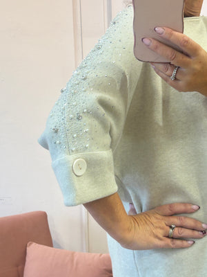 Diamonte Pearl Jumper - Cream
