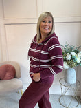 Load image into Gallery viewer, Hoody Striped Zip Cardigan- Burgundy/Cream

