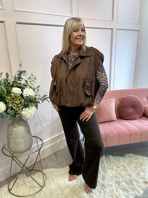 Suedette Sleeveless Jacket - Brown