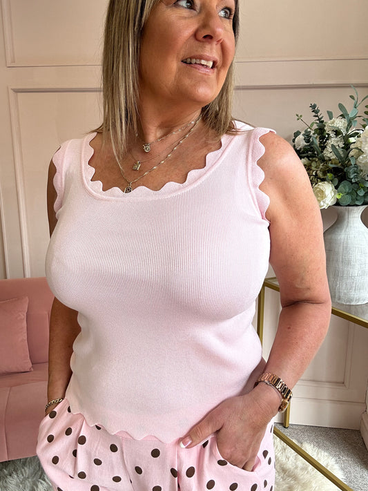 Scalloped Edged Vest Top - Pink - Wardrobe By Simone