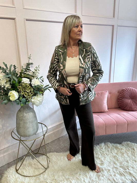 Leafy Double Breasted Jacket - Khaki/Cream