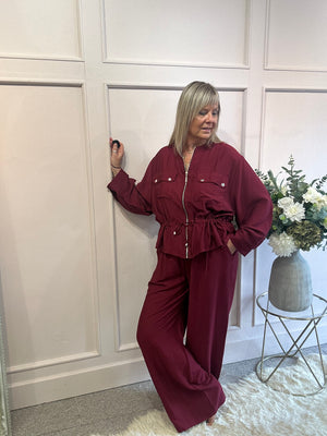 Jacket & Wide Pant Set - Burgundy