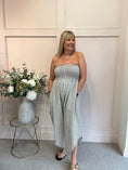 Load image into Gallery viewer, Elasticated Bodice & Gingham Jumpsuit - Taupe/White
