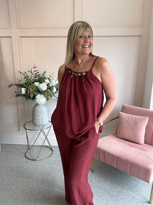 Beaded Cami Top - Burgundy