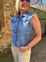 Denim Sleeveless Jacket - Mid Blue