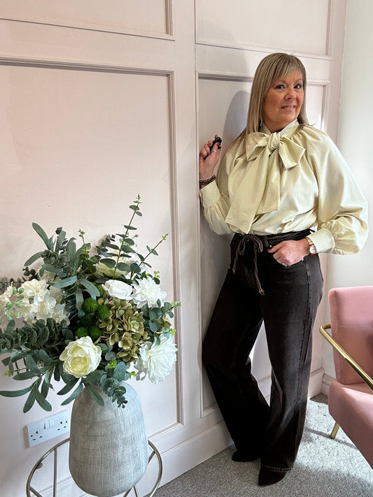 Striped Bow Blouse - pistachio Green/Cream