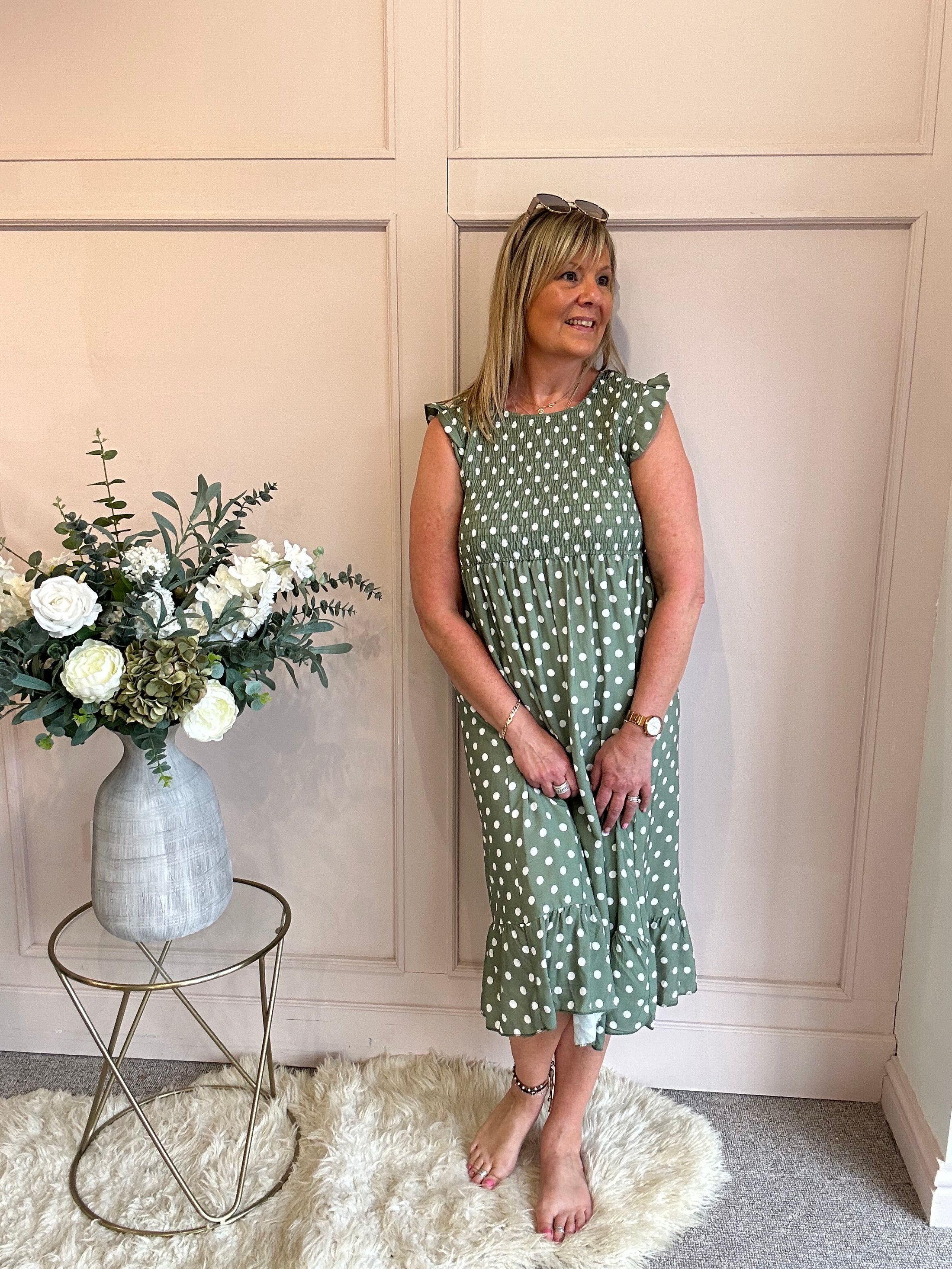 A Spotty Dotty Dress - Green/Cream