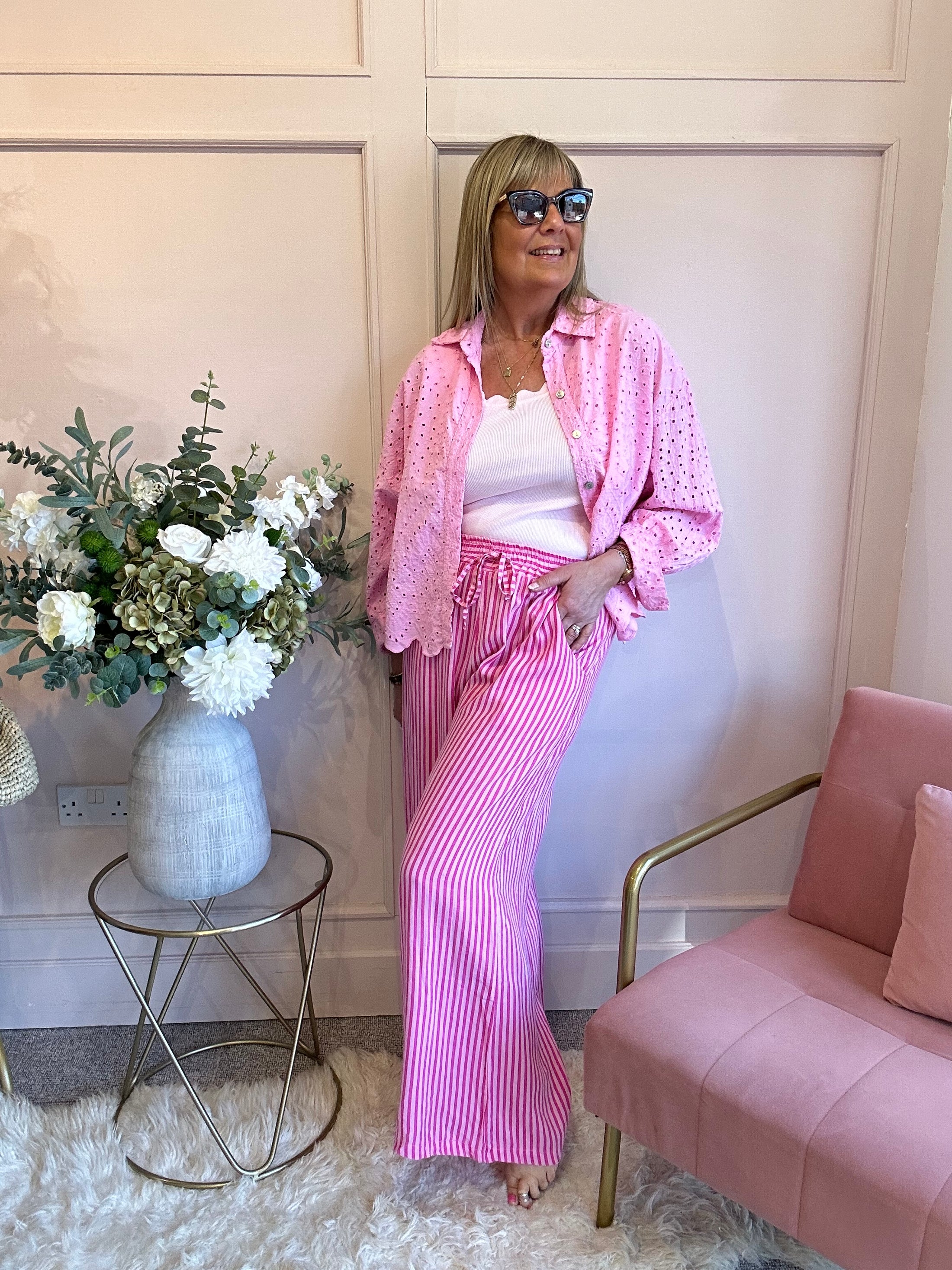 Dare To Stand Out Striped Pant - Cerise/Candy Pink - Wardrobe By Simone
