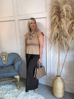 Ruched Bodice Peplum Top - Camel
