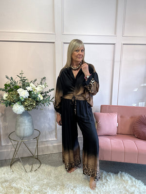 Satin trouser - Black/ Cheetah - Wardrobe By Simone