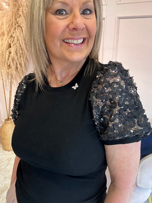 Pretty Butterfly Sleeve Top - Black - Wardrobe By Simone