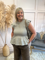 Ruched Bodice Peplum Top - Taupe - Wardrobe By Simone