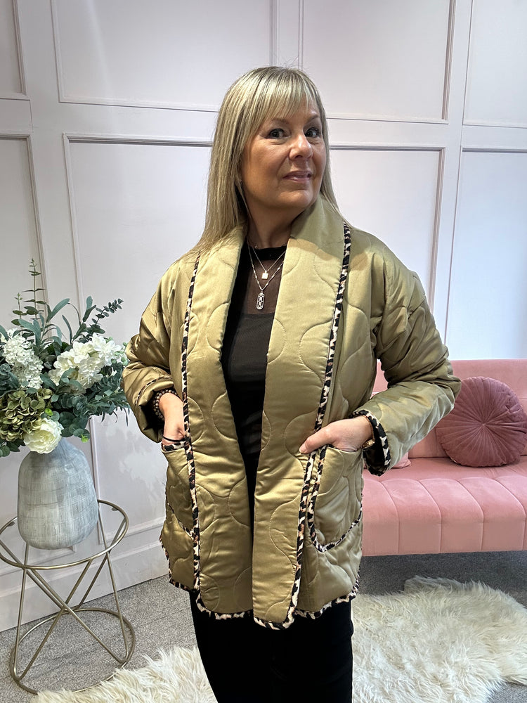 Quilted Jacket - Gold/ Leopard