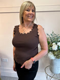 Load image into Gallery viewer, Scalloped Edged Vest Top - Brown
