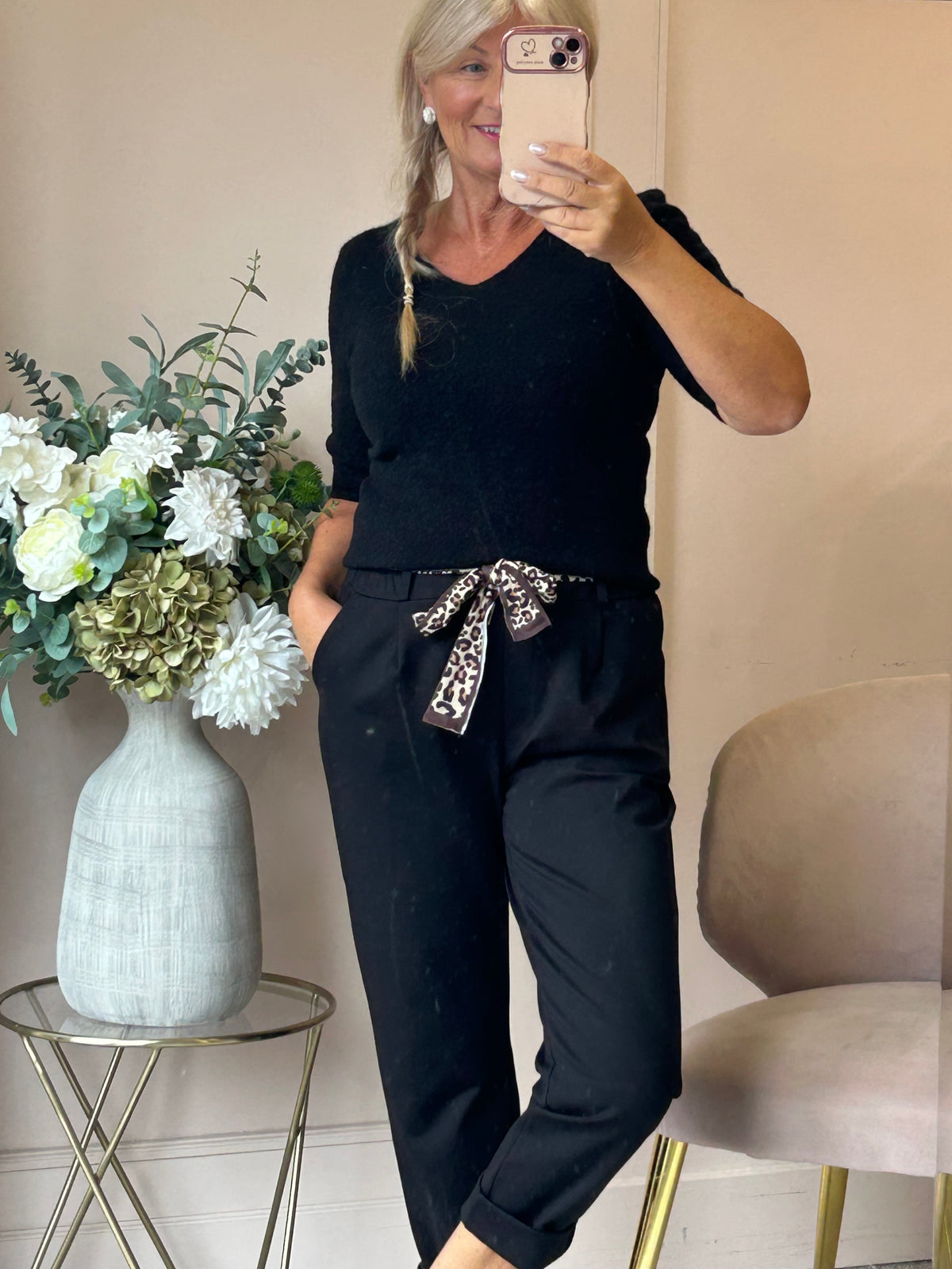 V Neck Short Sleeve Jumper - Black
