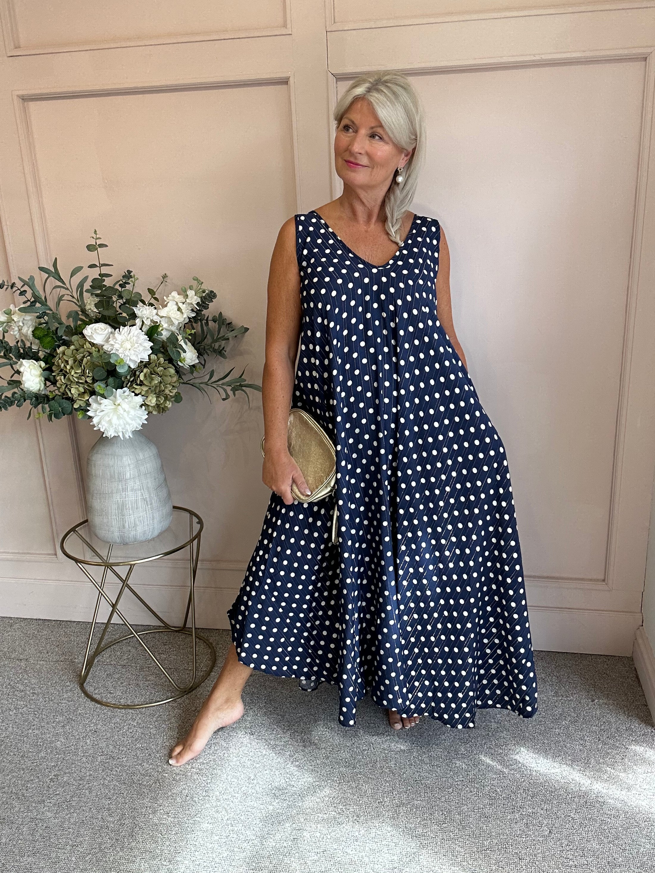 Polka Dot With Gold Shimmer - Navy/White - Wardrobe By Simone