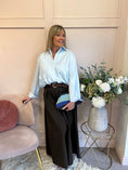 Load image into Gallery viewer, Sheer Shimmer Pleated Shirt - Aqua Blue - Wardrobe By Simone
