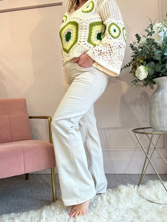 Wide Leg Jegging Jean - Light Cream - Wardrobe By Simone