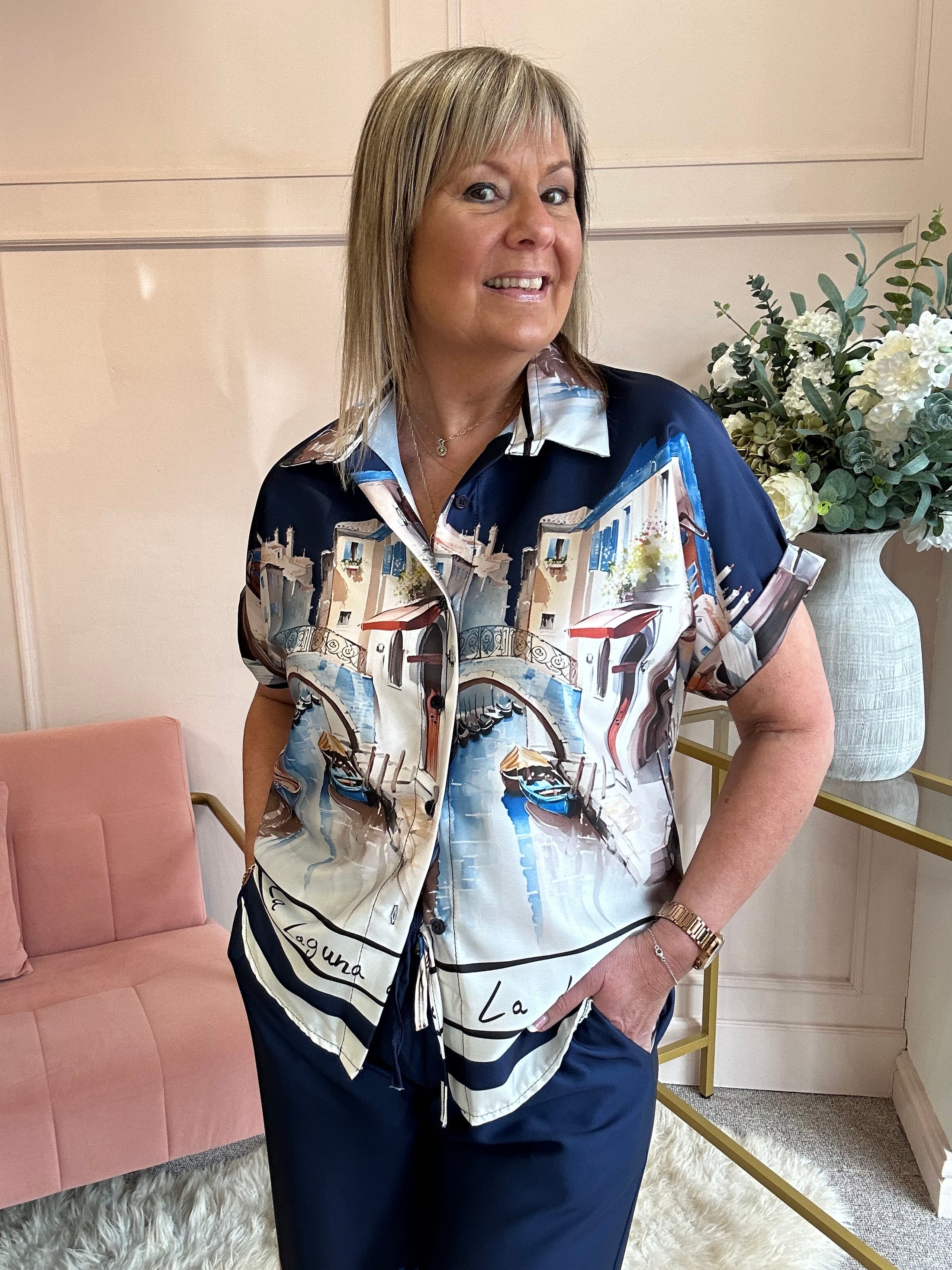 Vienna Scene Shirt & Pant Set - Navy/Mix - Wardrobe By Simone