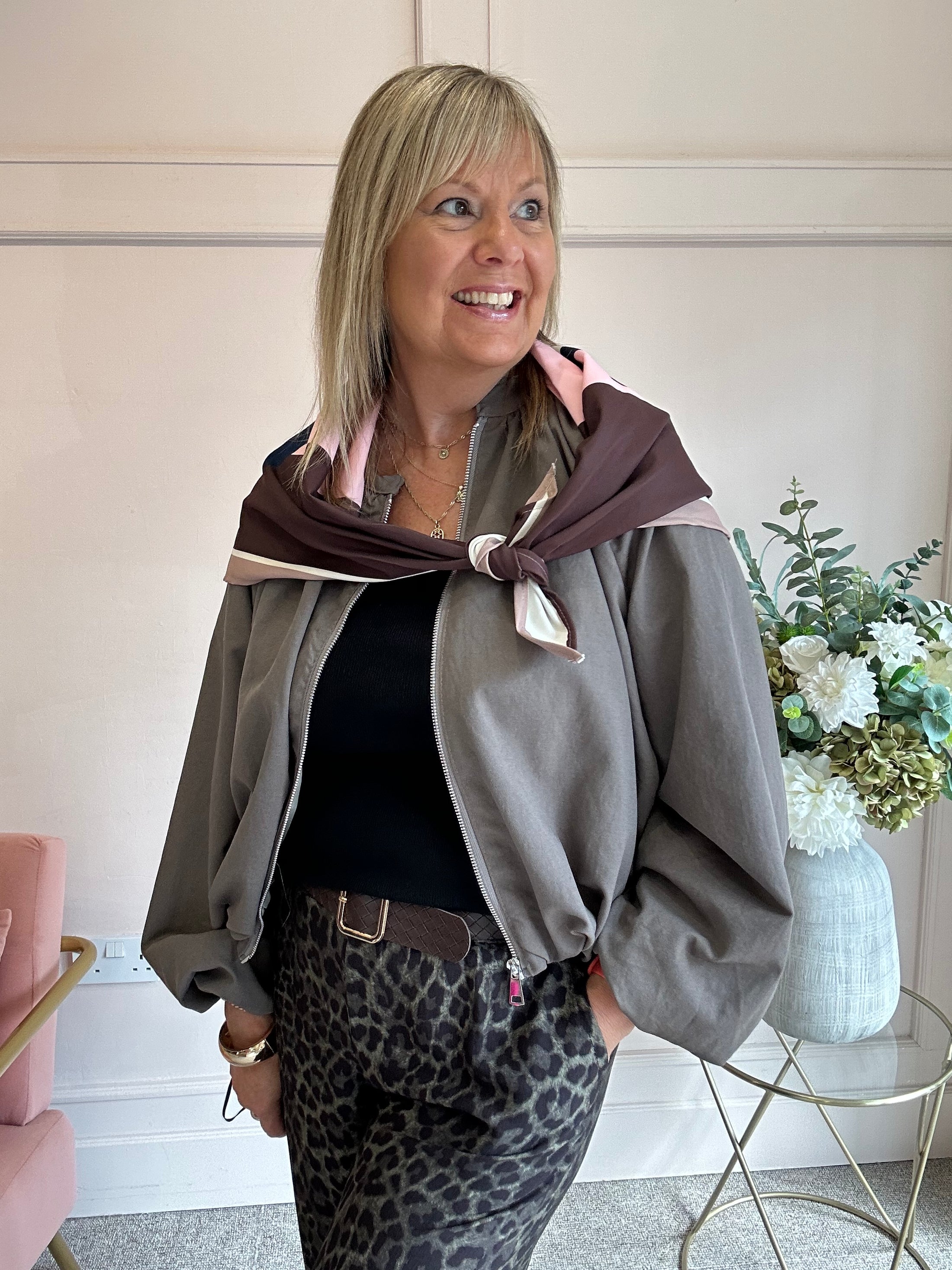 Scarf With Zip Jacket - Deep Taupe