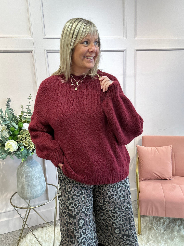 Chunky Knitted Jumper - Wine