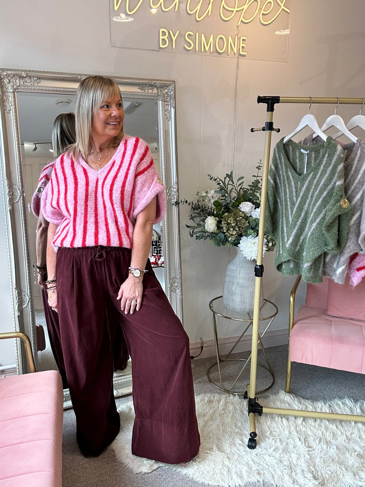 Gold Button Stipe Jumper - Pink/Red