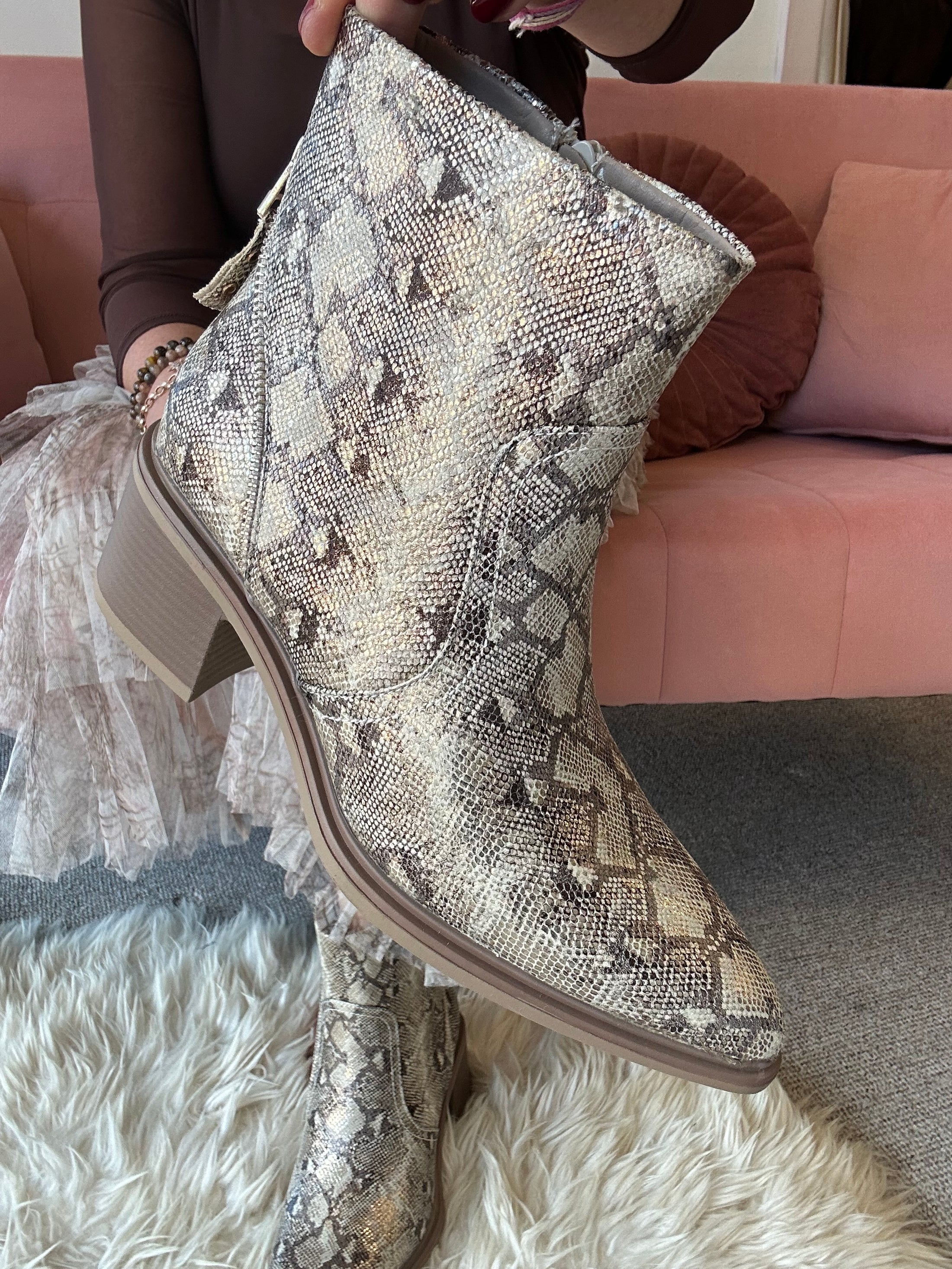 Snake Skin Ankle Boot = Gold