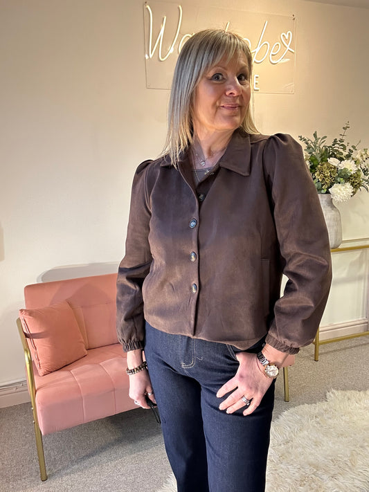 Faux Suede Jacket - Brown