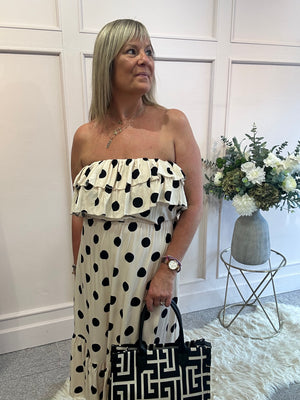 Polka Dress Bardot - Cream/Black