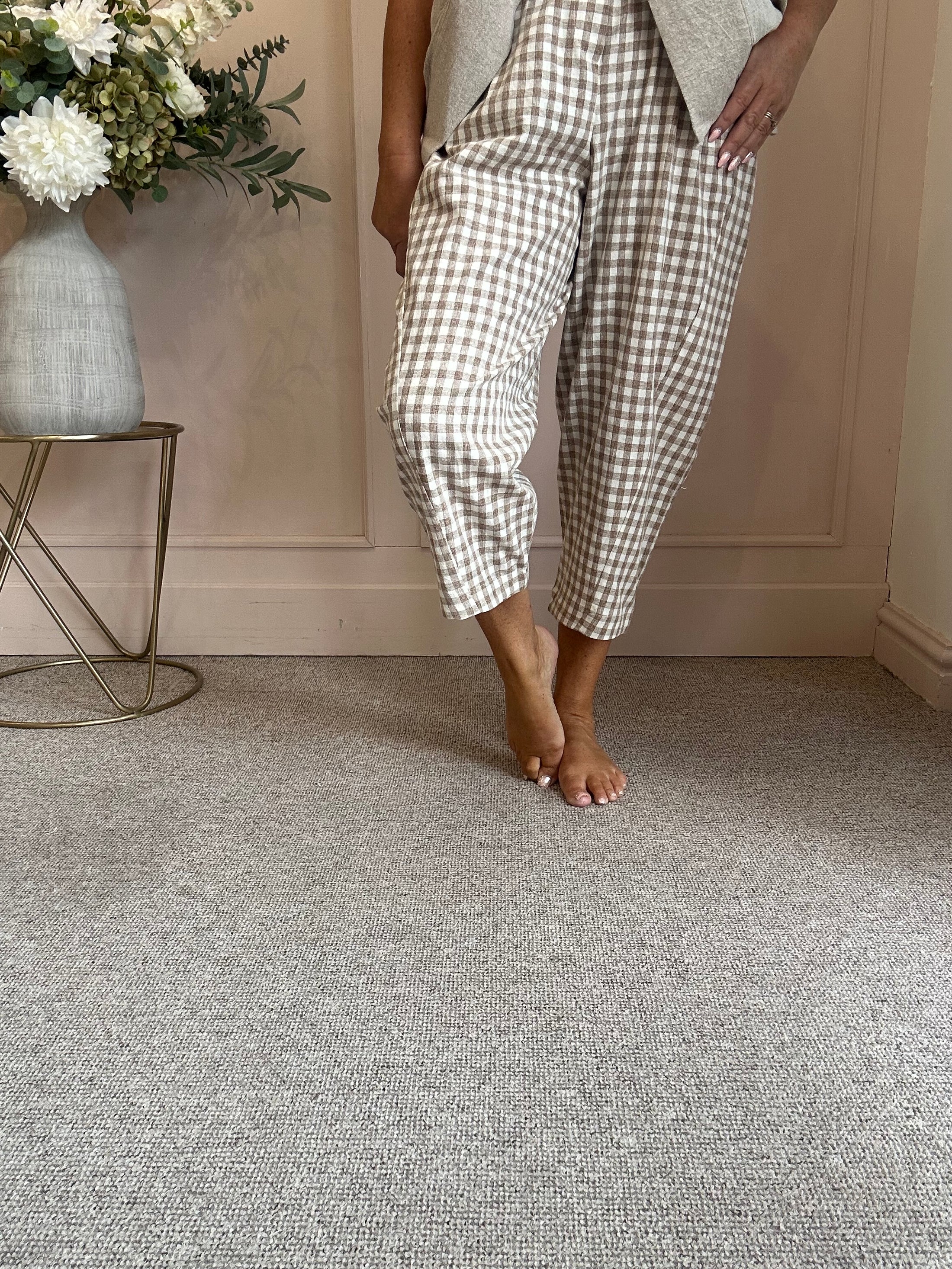 Gingham Pants - Brown One Size