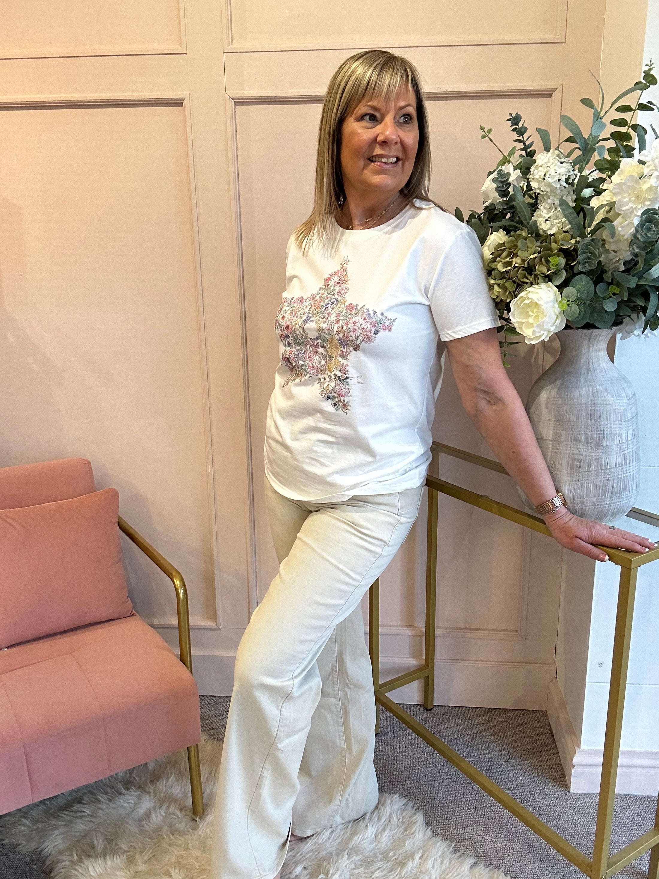 Itsy Bitsy Floral Star T-Shirt - White - Wardrobe By Simone