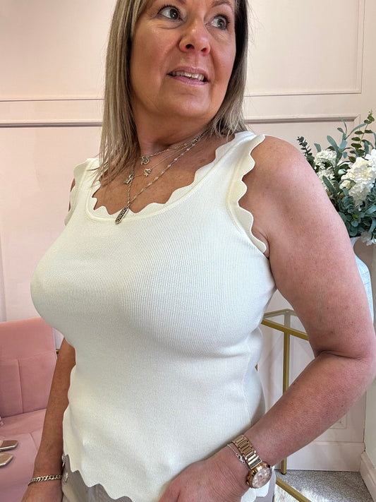 Scalloped Edged Vest Top - Cream - Wardrobe By Simone