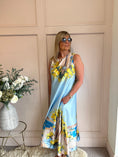 Load image into Gallery viewer, Santorini & Lemons Maxi Dress- Aqua Blue
