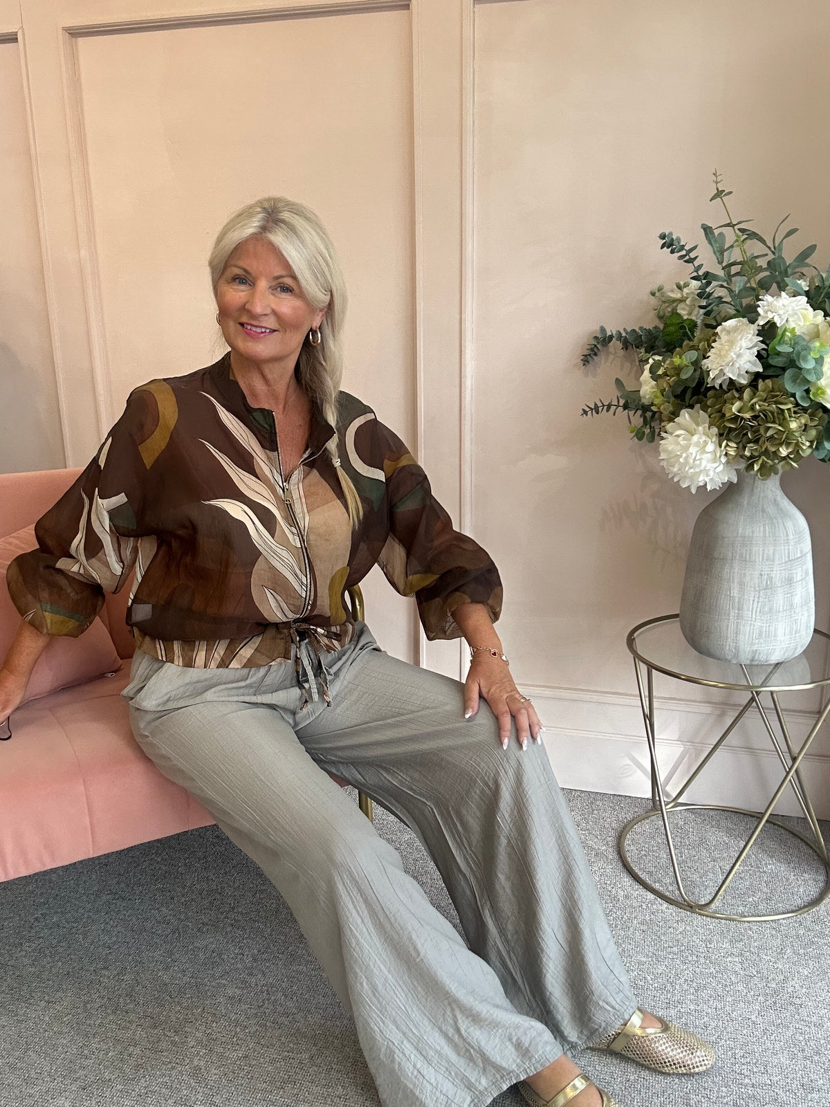 Lightweight Print Zip Jacket - DarkBrown/Green - Wardrobe By Simone