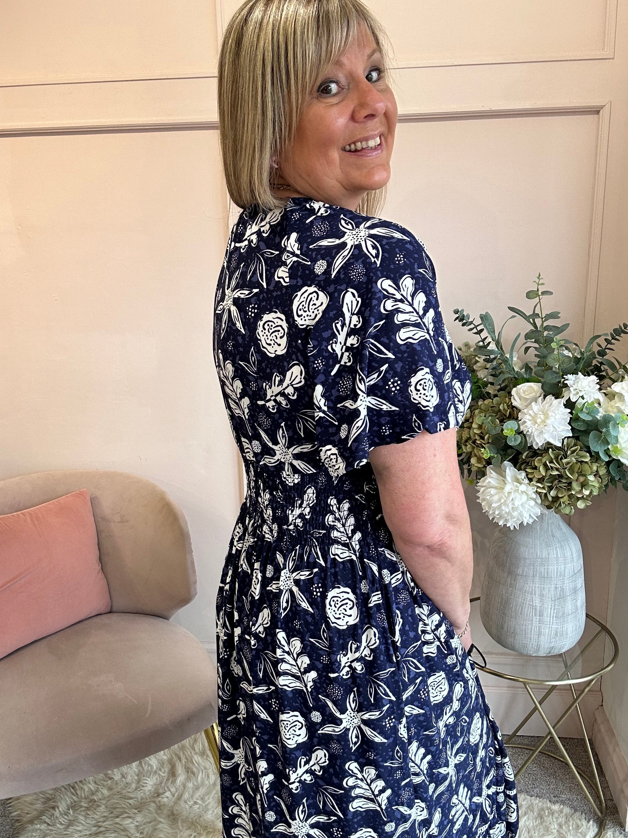 White Floral Maxi Dress - Navy/White - Wardrobe By Simone