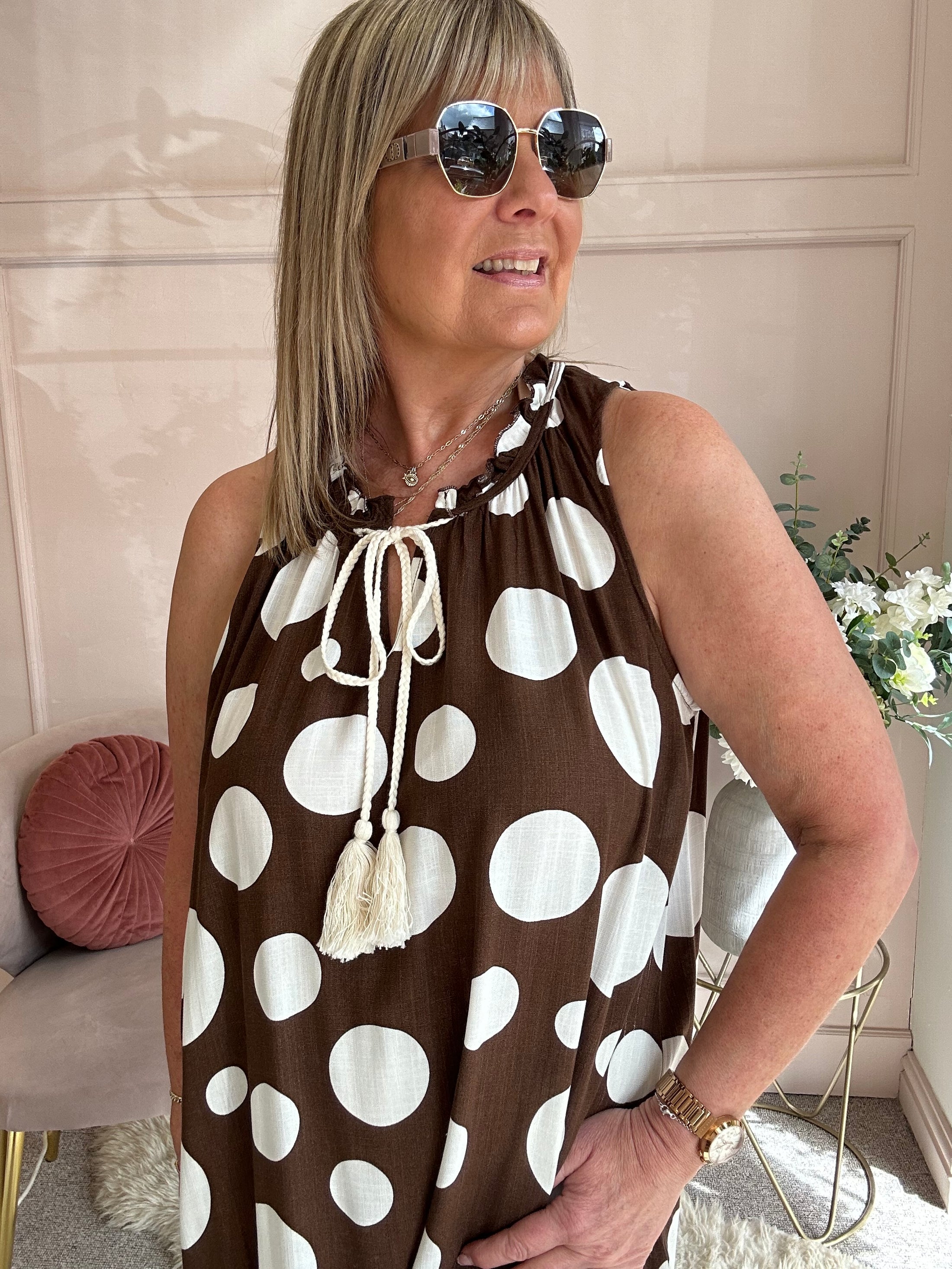 Maxi Bold Spot Dress - Brown/White - Wardrobe By Simone