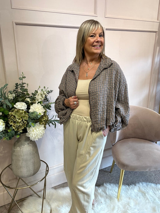 Checked Zip Jacket - Brown/Tan - Wardrobe By Simone