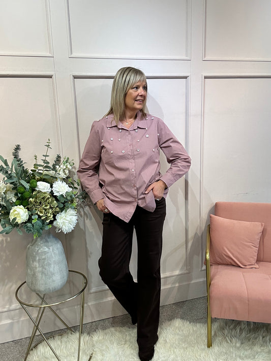 Embellished Shirt - Mauve - Wardrobe By Simone
