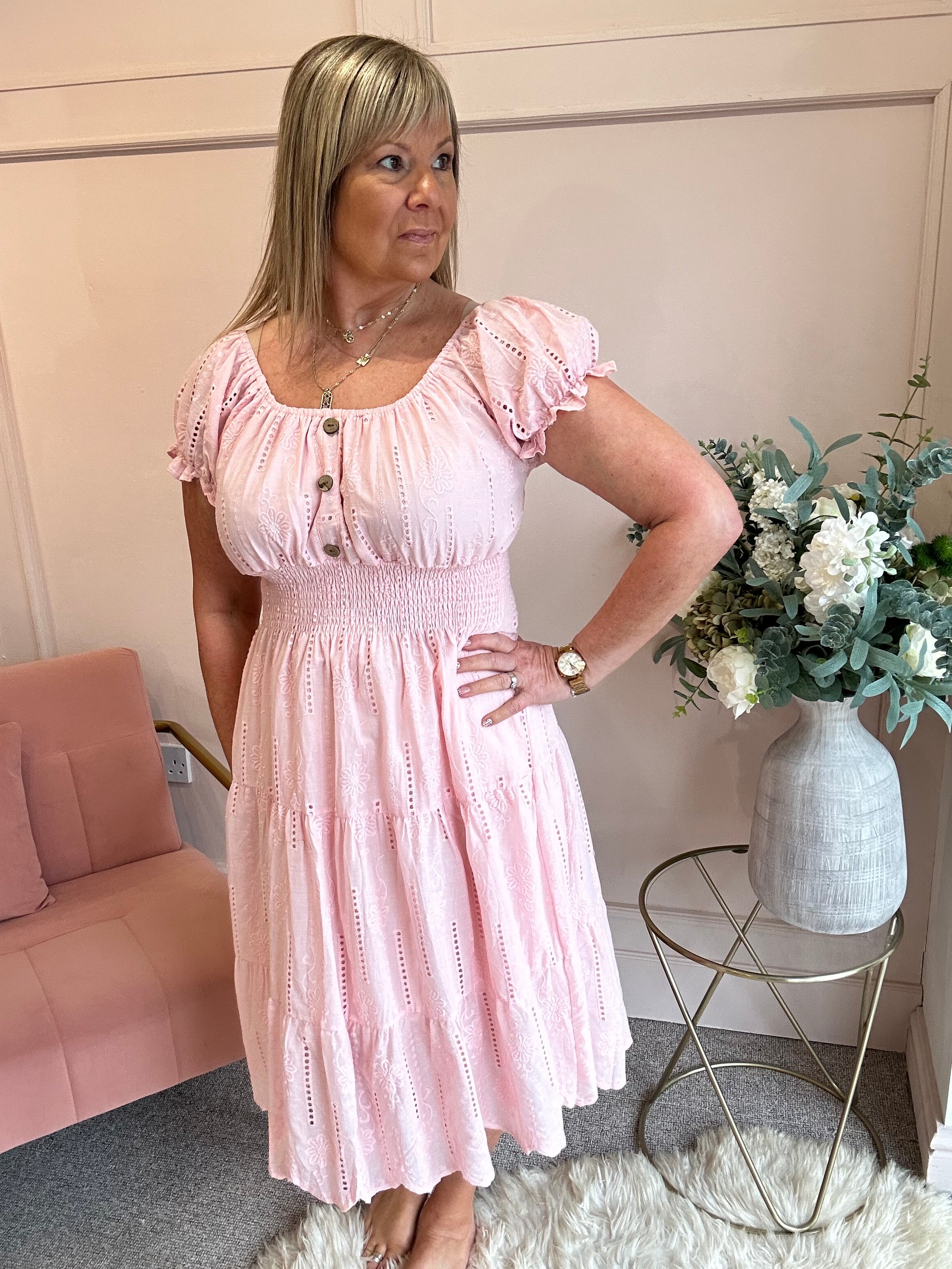 Vibes Of Summer Midi Dress - Soft Pink - Wardrobe By Simone