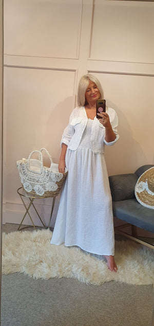 Linen Sundress & Little Jacket Co-ord Set - White - Wardrobe By Simone
